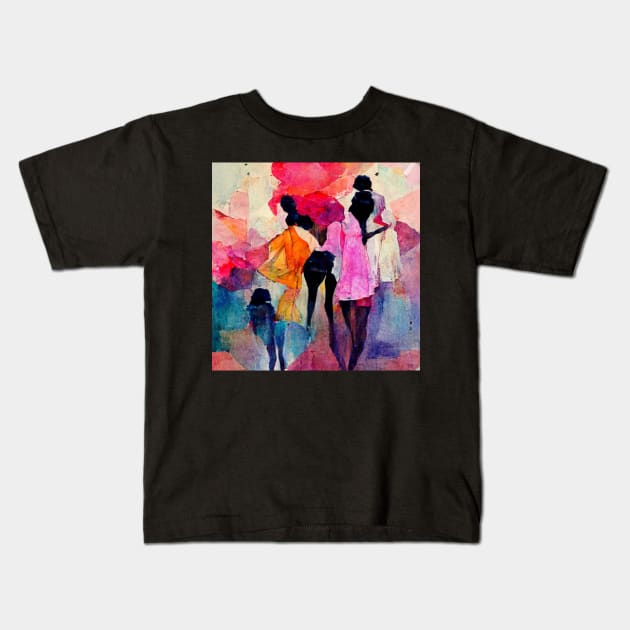 Abstract design of ladies wearing colorful dresses. Kids T-Shirt by Liana Campbell